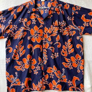Vtg King Kameha Floral Hibiscus Aloha Hawaiian Shirt Navy Blue Size 2XL Mens